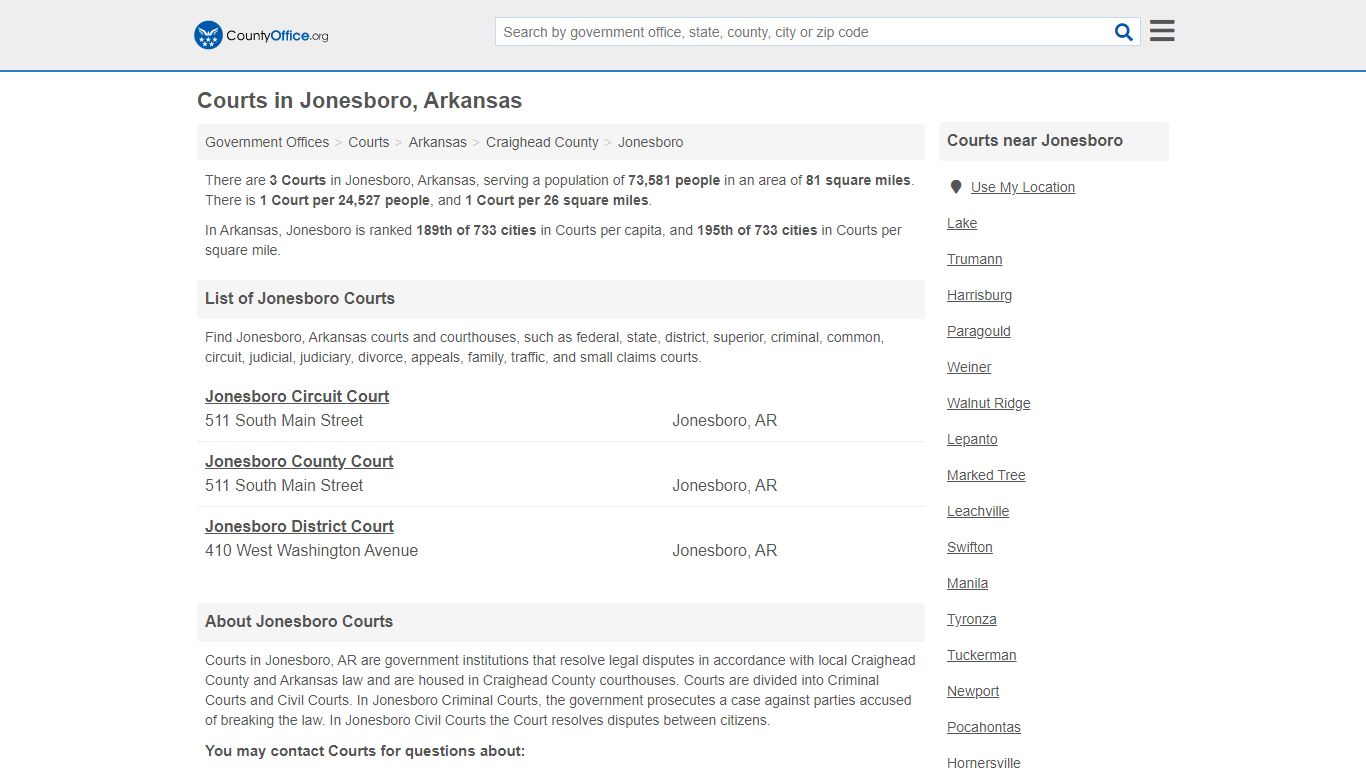 Courts - Jonesboro, AR (Court Records & Calendars) - County Office